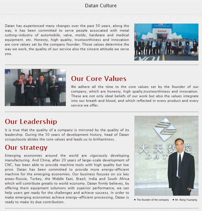 Datan has experienced many changes over the past 50 years, along the way, it has been committed to serve people associated with metal cutting-industry of automobile, valve, molds, hardware and medical equipment. etc. Honesty, high quality, trustworthiness and innovation are core values set by the company founder. Those values determine the way we work, the quality of our service also the sincere attitude we serve you.
